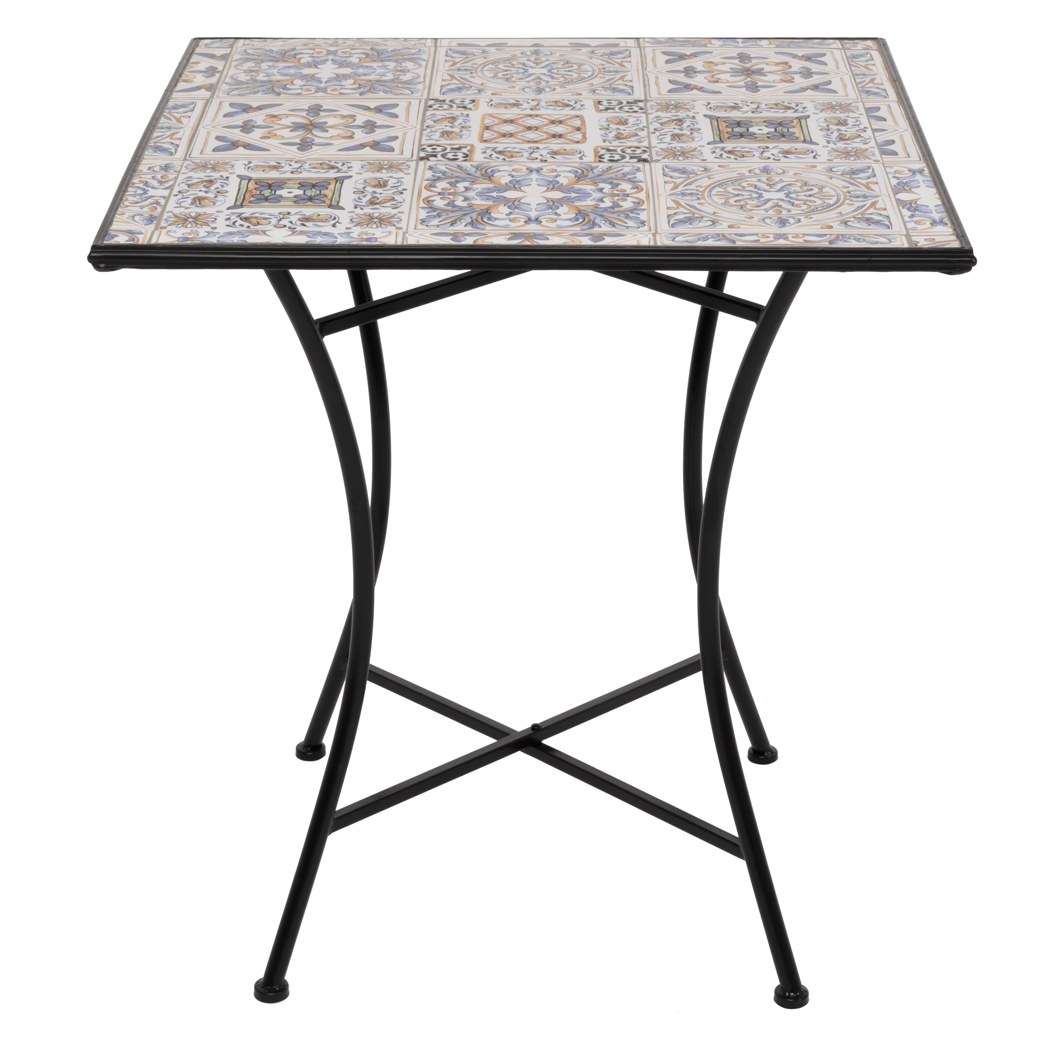 VESTIAMO CASA - Tavolo Quadrato in metallo nero con top maioliche Blu - h75x70x70 cm